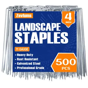 Zevlums	Garden Stakes  Drip Irrigation Stakes Yard Staples 500 Pack 4 Inch Loop Galvanized Landscape Staples for  Securing Weed Fabric Landscape Fabric Netting Ground Sheets and Fences
