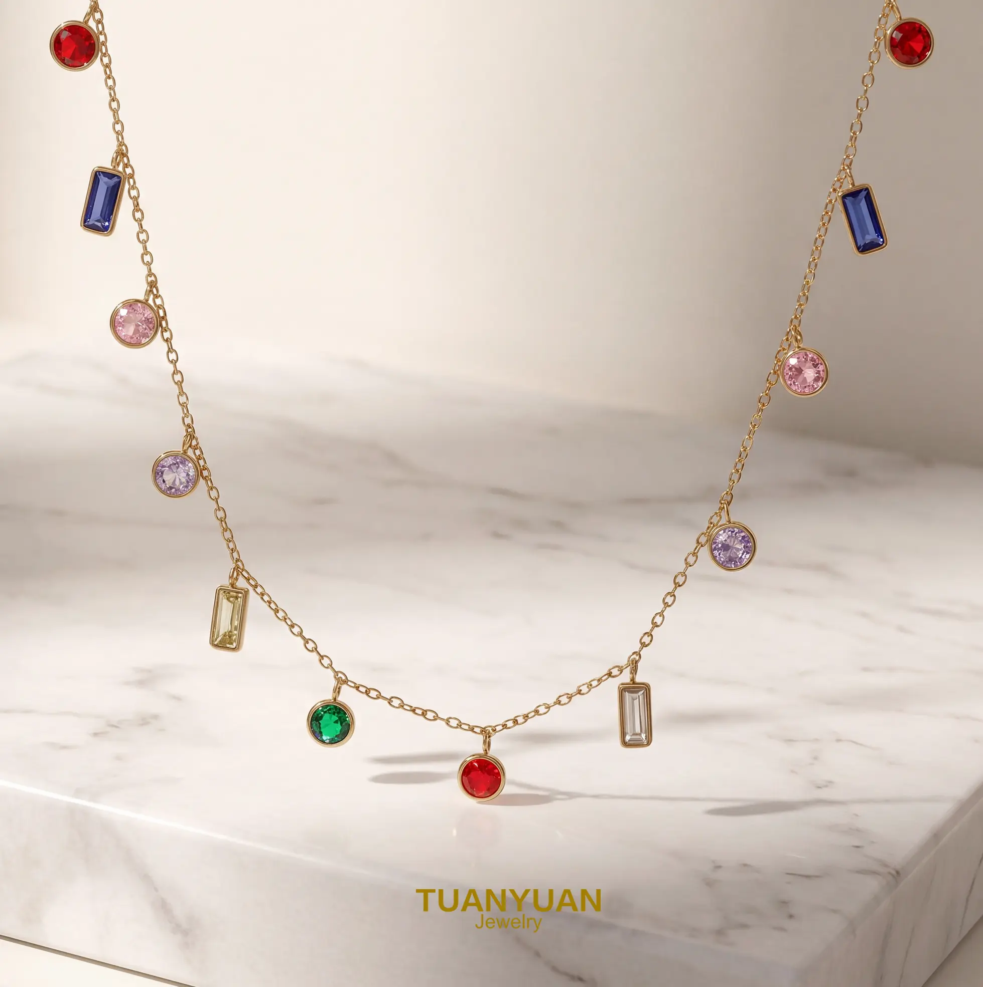 Colorful Geometric Charm Necklace | Dainty Gold Chain Layering Jewelry | Trendy Y2K Summer Accessory for Women