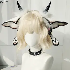 AniLV Fantasy Creatures Furry Ear Headband Animal Moth Ears Fursuit Headwear Cosplay