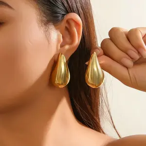 Exaggerated Large Water Drop Metal Earrings For Women Retro Gold Color Smooth Chunky Earrings Party Jewelry Gifts
