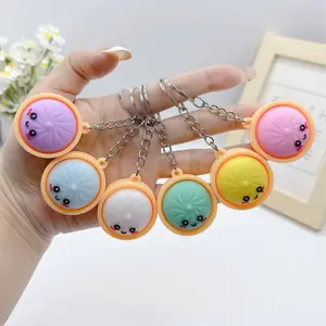 Cute Bun Silicone Keychain - Kawaii Cartoon Pendant, Soft Squeeze Stress Relief Toy, Mini Backpack Charm, Party Gift for Kids & Adults