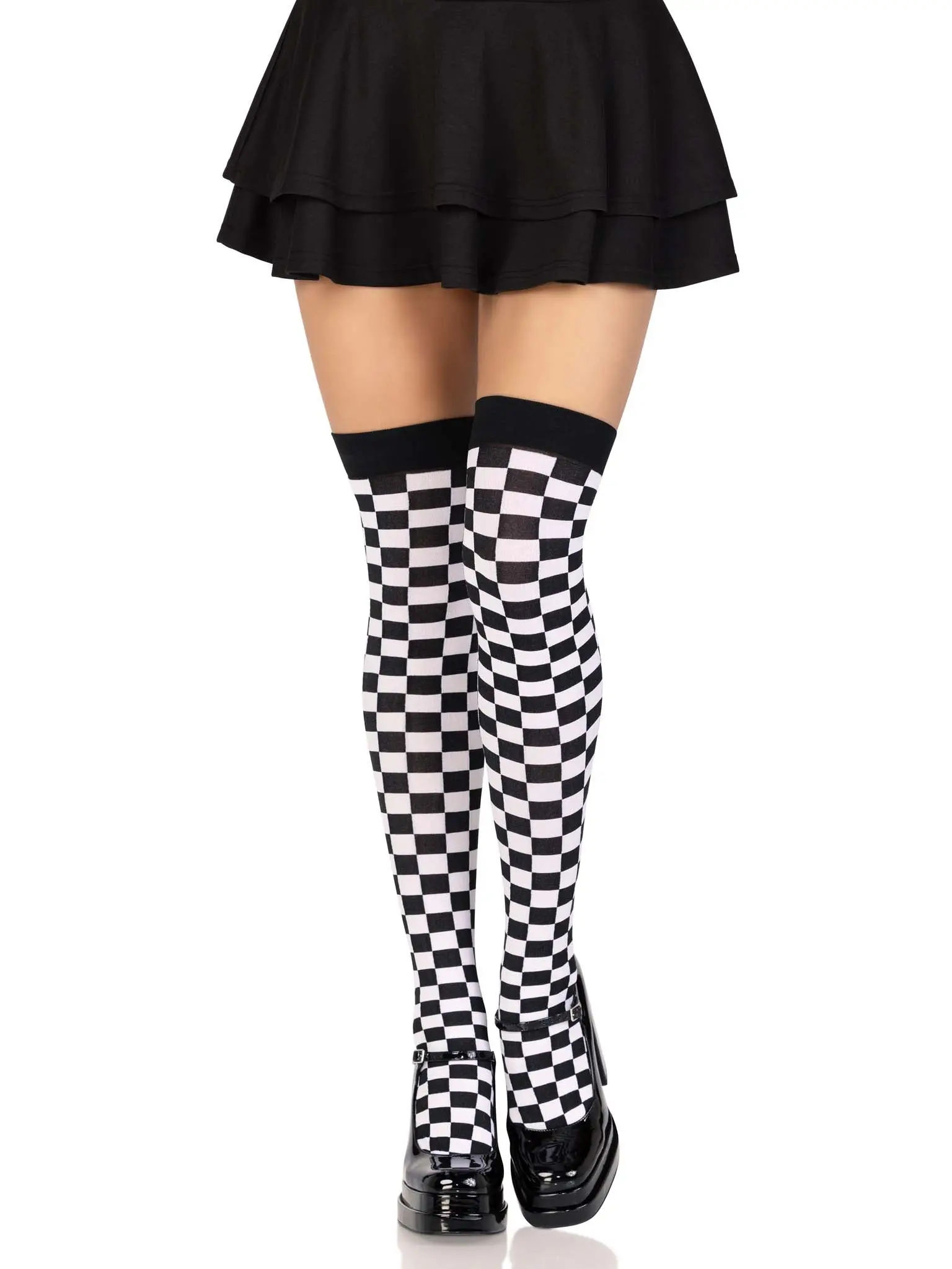 Women's Breathable Fabric Poppy Checkerboard Thigh-High Stockings - Costume & Halloween Wear with Hip-Flattering Fit, Leg-Enhancing Design, Funny Style