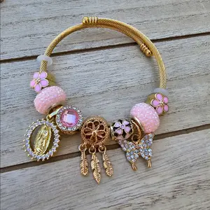 pink virgencita charm bracelet