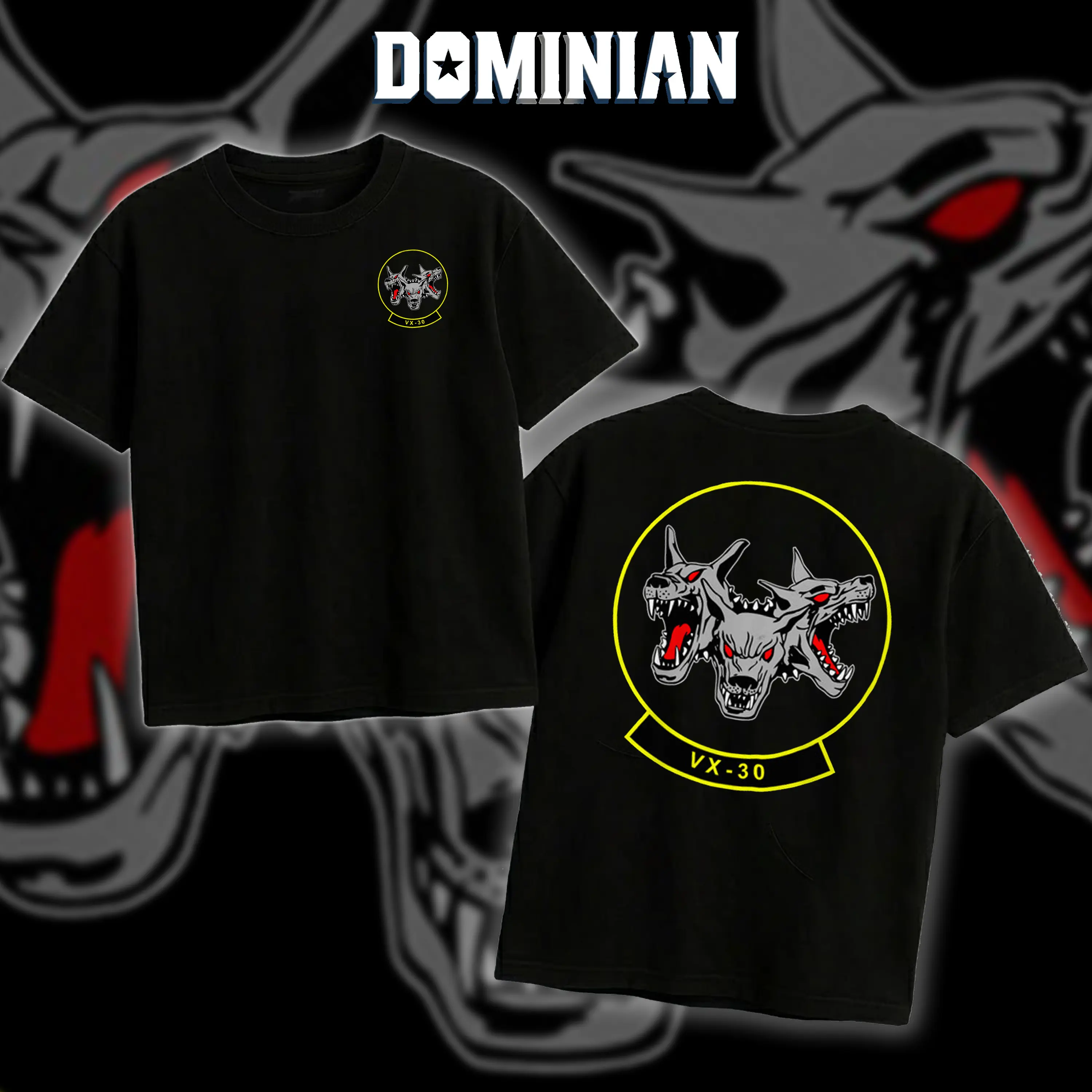 DOMINIAN VX-30 Bloodhounds Cerberus Three Headed Dog Squadron Shirt, US Navy Air Test Wing Military Tee, Unisex Cotton