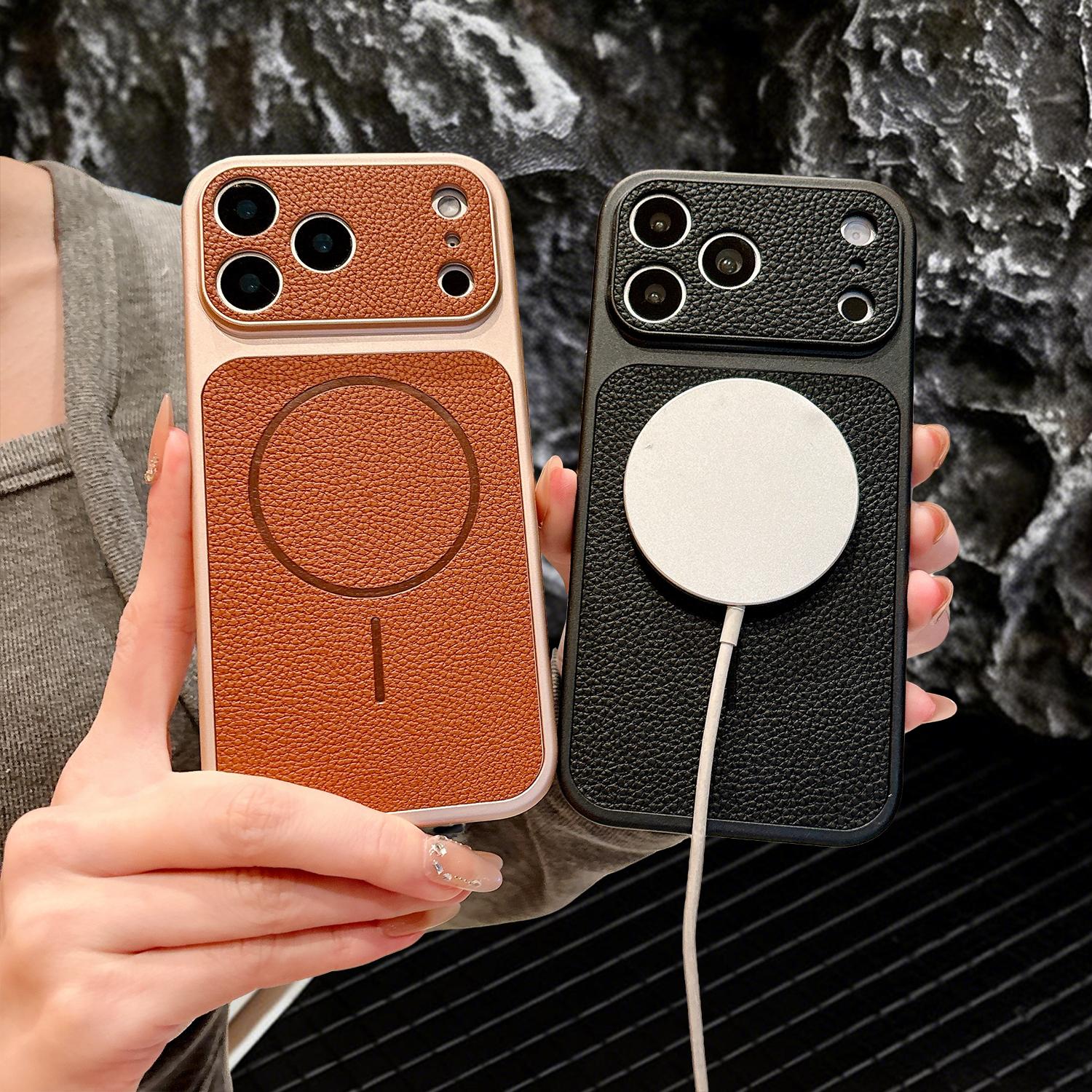 For iPhone 17/16/15/14/13 Pro Max Phone Case,Slim Classic PU Leather Anti-Fingerprint,Camera Lens Protection,Soft TPU Rugged Military Grade Drop Shockproof Cover