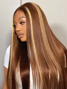 4x4 HD Lace Wig Human Hair P4/27 Color Glueless Human Hair Wig No Glue Needed Pre-Cut Lace Suitable for Women Glueless Closure Wig