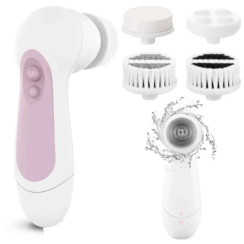 5-in-1 Facial Cleansing Brush with 5 Interchangeable Heads, IPX5 Waterproof Spinning Face Scrubber with 2 Rotation Speeds, Gentle Exfoliating Deep Cleansing Brush for All Skin Types, Removes Makeup Dirt Oil, Home Spa Skincare Gift for Women