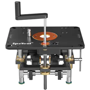 SpeTool Router Lift for 2.56”–4.21” Diameter Routers | Precision All-Aluminum Router Lift System / DIY Template & 3 Magnetic Insert Rings | 9-1/4" x 11-3/4" Router Table Insert Plate
