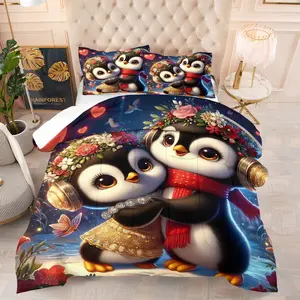 Penguin Group Pet  Christmas Style Quilt/Comforter Set (2/3 Pcs) Includes 1 Quilt/Comforter+1/2 Pillowcases No Filler Penguin Group Pet Christmas Decoration Elements People: Girls teenagers gift recipients Scenes: Bedrooms dorms Christmas rooms