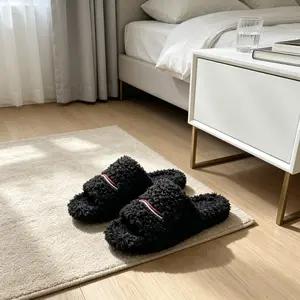 Fuzzy Open-Toe Slippers, Fluffy House Slippers with Non-Slip Sole, Soft Plush Indoor Slides for Women, Cozy Bedroom Slippers,  Viral Home Shoes Plush Curly Fur Slippers, Warm & Breathable Indoor Slides, Non-Slip Rubber Sole, Fashion Home Fo