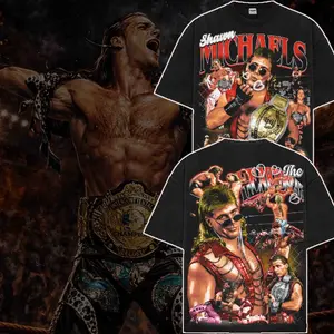 Shawn Michaels HBK The Heartbreak Kid Vintage Wrestling Graphic T-Shirt WWE Legend Collage Streetwear Heavyweight Cotton Unisex Fan Shirt