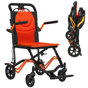 Lightweight Transport Wheelchair for Adults Seniors, Portable Wheelchair Lightweight Folding 220 Lbs Capacity with Locking Handbrake & Removable Footrests for Travel, Camping, Hospitals