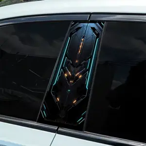 2 pieces of mechanical personalized design creative car sticker B-pillar protective sticker, self-adhesive glossy car window wall sticker, easy to apply, durable appearance decoration, enhance vehicle beauty | Color car decoration | Easy sticker material