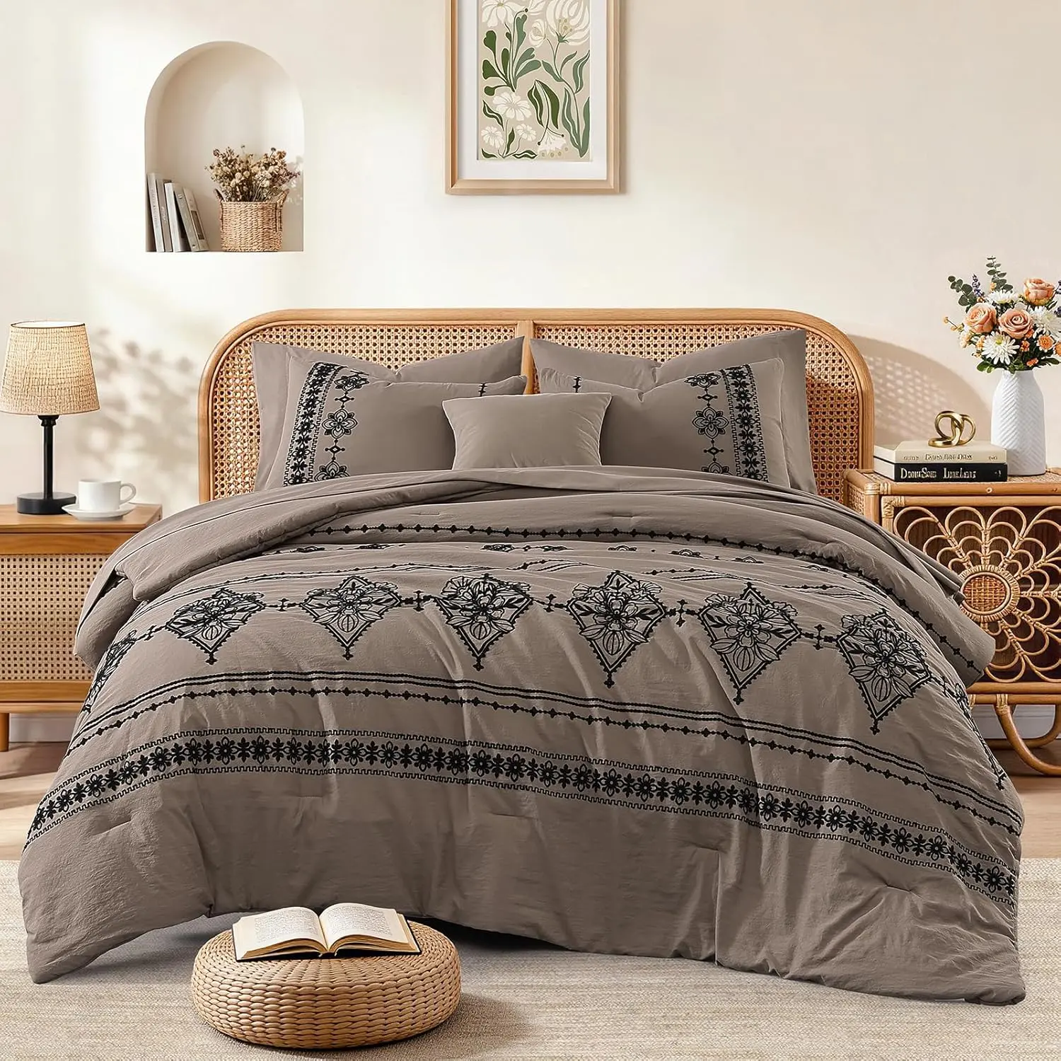 Taupe Grey-floral Embroidery