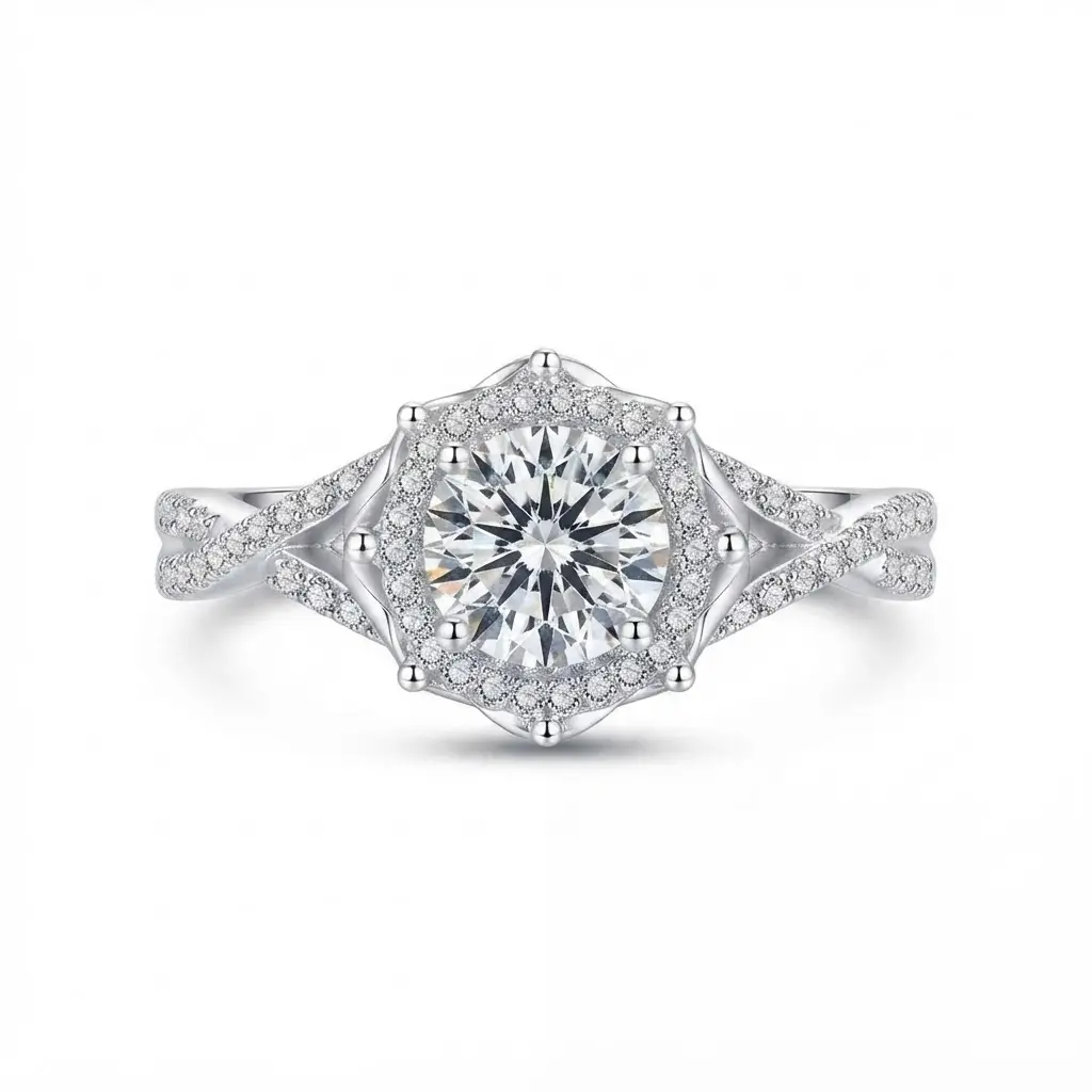 [EVA Jewelry] Rose Garden 925 Sterling Silver Synthetic Moissanite Ring