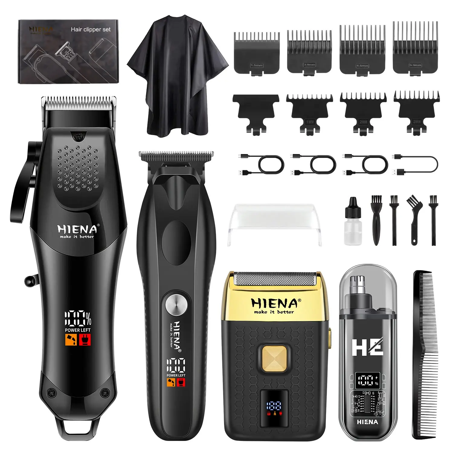Hiena Professional Men's Grooming Kit, USB Rechargeable Wireless Hair Clipper Set with Beard Trimmer, Compact & Portable Design