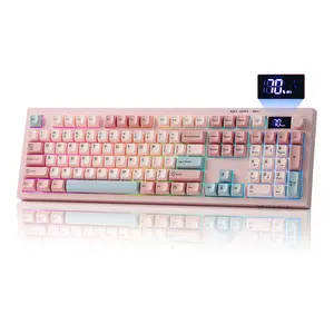 EPOMAKER AULA S102 PRO Membrane Gaming Keyboard with TFT Screen, Volume Knob & Number Pad, BT/2.4G/USB, RGB Backlit, Creamy Silicone Structure, Silent Keyboard for PC Game/Office