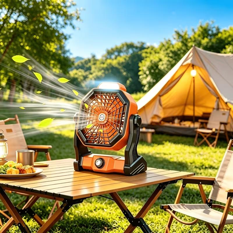 Portable USB Rechargeable Fan & Emergency with 7800mAh Battery Suitable for Camping, Picnic, Party, /Outdoor Use - Cooling Fan for Tent, Room, Battery Operated Ceiling/Table Fan for and Outdoor