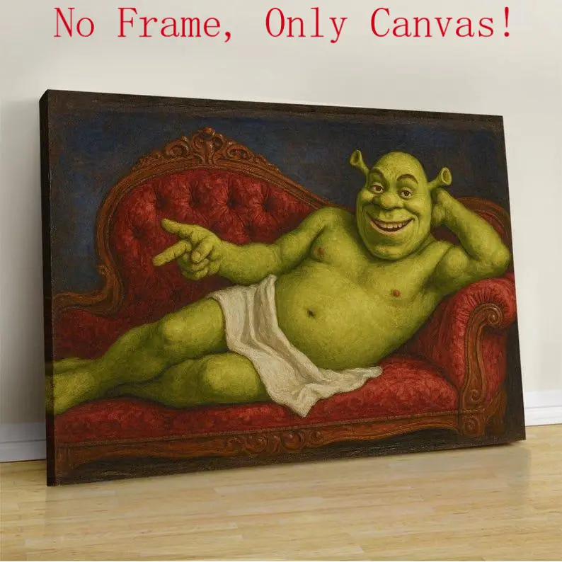 Funny Unframed "Get Out Of My Swamp" Canvas Print - Renaissance Shrek Parody Decor, Waterproof Houndstooth Polka Dot Marble Plaid Wood Wall Art, Home Kid Room Bathroom Decoration, Water Proof, Wall Decor, Artistic