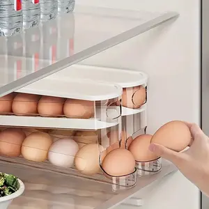 Space-Saving Dual-Layer Transparent Egg Storage Box with Lid, Food-Grade Plastic, Refrigerator Organizer, Ideal for Fridge Side Door and Kitchen Countertop