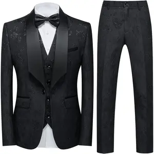 Tuxedo Suits for Men 3 Piece Regular Fit Men's Suit Set Floral Pattern Blazer Jacket Waistcoat Pants