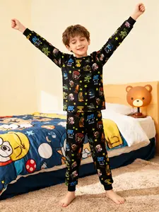 Long Sleeve Pajama Set, Cartoon Print Role Combination, Casual Home Wear, All Seasons, New 2026 Reading Festival, Pajama Lounge Sets