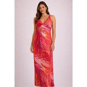 Neiman Marcus — Maxi Dress | Hot pink tropical print, empire waist · Sz M