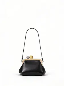 Fashion Mini Kiss Lock Clutch Bag, New Women's Shoulder Bag, Elegant Handheld Purse, Unique Design Evening Bag, Simple Metal Square Gold Ball Buckle