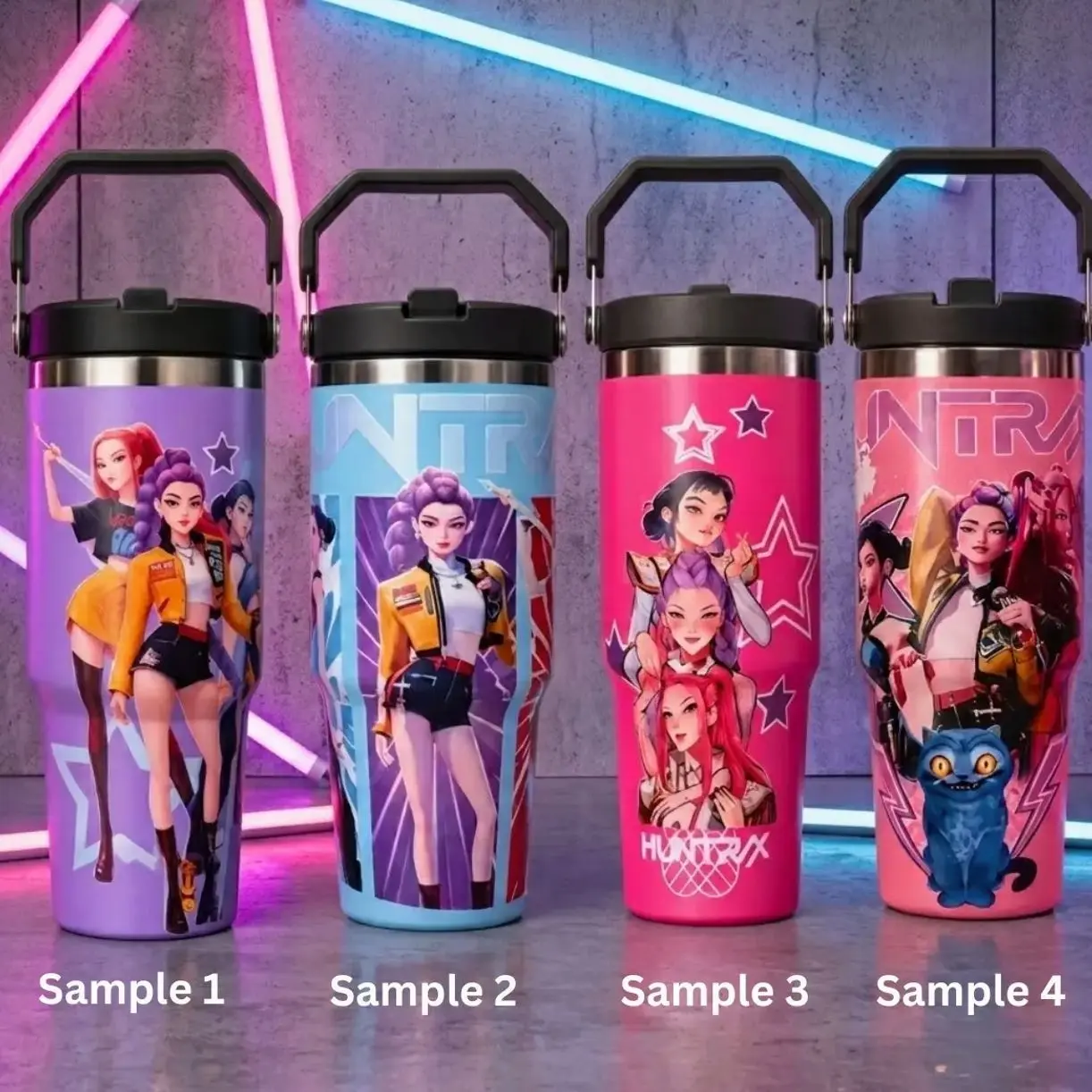 K-Pop Inspired Anime Girl Tumbler 20oz 30oz 40oz | Double Wall Vacuum Insulated Stainless Steel Travel Mug with Folding Handle | Cute Aesthetic Cup for Hot & Cold Drinks
