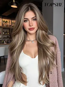 Topshe 13x6 Lace Front Wig, Ash Long Curly Hair, Natural Daily Wear, Heat Resistant, Comfortable, Easy to Wear, Hyperrealism Wig, Lace Frontal Wig
