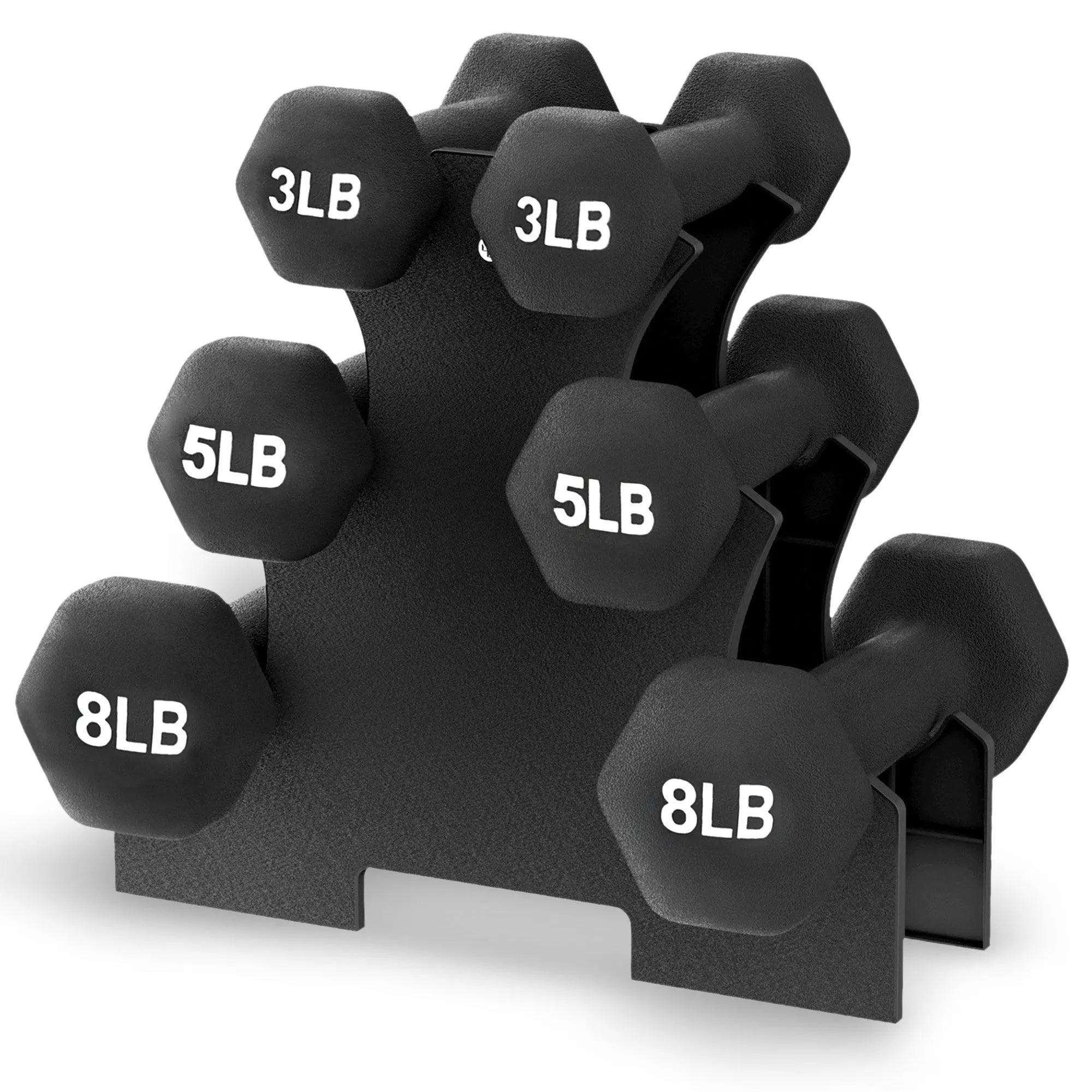 BalanceFrom Neoprene Dumbbells, 3 Pair Hand Weights Set with Stand, 32 Lb, Black
