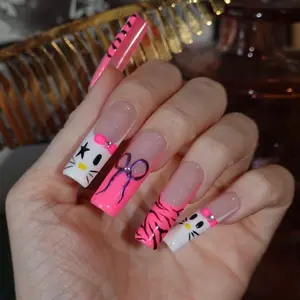Y2K Kitty Press on Nails | kawaii nails, Pink nails, kitty nails