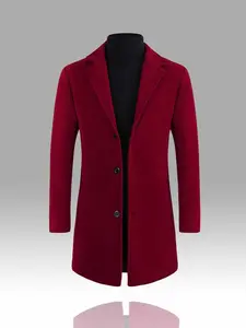 KZZ Men's Solid Button Front Lapel Neck Midi Coat, Regular Fit Casual Long Sleeve Outerwear for Fall & Winter, Men's Clothes for Daily Wear Christmas gifts christmas gifts for him