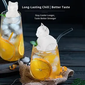 Cat Shaped 3 Pcs Ice Molds - Black, Green, Pink, Flexible Silicone Ice Molds for Drinks & 3D Cat Ice Cube Tray for Kittens & Glass Utensils, Valentine's Day gift