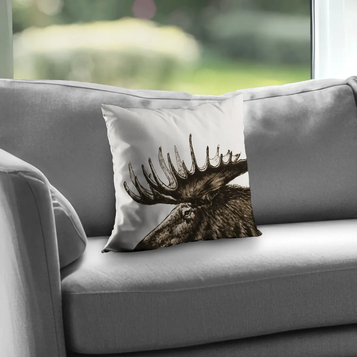 360 Stand 14x14 in. Poly Twill Throw Pillow - Twill Weave, Soft Texture, Indoor/Outdoor Moose Plume Sepia Animal Print, Rustic Charm Home Decor Textile Soft Furnishing, 14-Inch Standard Pillows, Animal-Inspired Standard Pillows