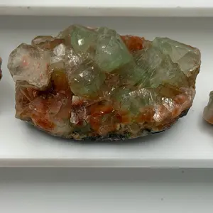Premium Green Apophyllite Cube Cluster on Peach Stilbite