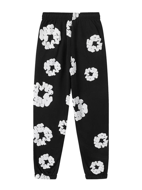 Women's Floral Print Drawstring Waist Sweatpants, Casual Fashion Comfy Warm Jogger Pants for Fall & Winter, Women's Trousers for Clothing Daily Wear, Athleisure Casual Trousers