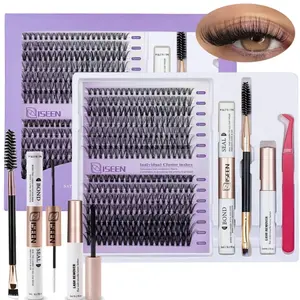 Kit for False Eyelashes - D Curl Cluster with Extension Glue and Tensions - Makeup, Cosmetic