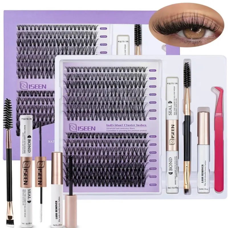 Kit for False Eyelashes - D Curl Cluster with Extension Glue and Tensions - Makeup, Cosmetic