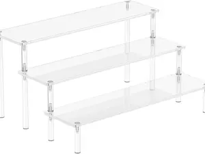 Acrylic Display Risers, 3 Tier Perfume Organizer Stand, Clear Cupcake Stand Holder, Large Shelf Riser for Figures & Dessert Shelves Racks Layer Storage