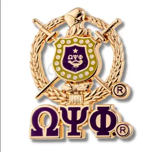 Omega Psi Phi 3D Gold Shield with Letters Pin