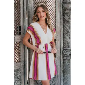 ELAN Natural Striped Kimono Dress