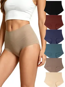 Women's High-Waist Fitted Compression Lingerie Briefs - Buttery Smooth Fabric, Comfortable Lightweight, Minimalist Panty, Tummy Control, Hip Lift, Breathable, Invisible Plus Size Lady Casual Underwear (6 Pieces, Not for Jeans)
