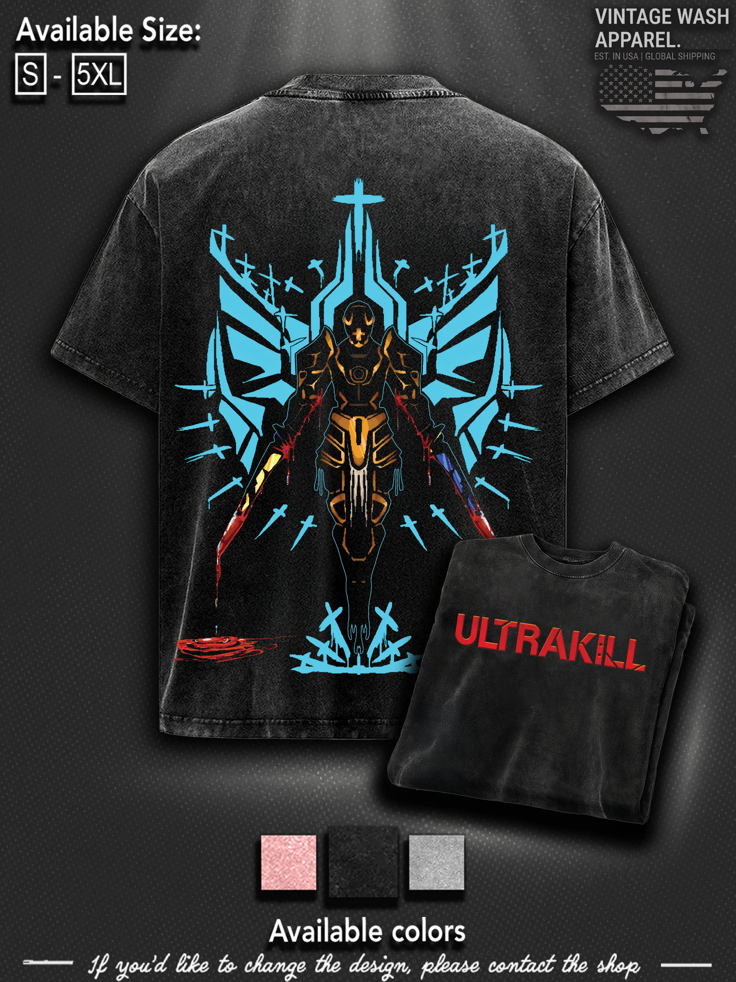 Ultrakill Video v4 Game Washed T-Shirt, Sweater, Hoodie , Indie FPS Game Shirt, Gift For Game Fan, Streetwear Clothes Breathable Casual
