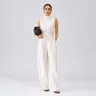 LikeMyChoice 2-Piece Elegant Set Chic Mock Neck Halter Top & High-Waisted Wide-Leg Pants | Trendy Old Money Aesthetic Outfit for Summer Vacation & Office Womenswear Clothes