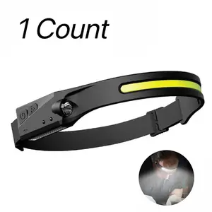 Wild Bright 1-piece outdoor night running new wave-sensing COB headlamp, outdoor cycling light, USB-charging night running light, strong light headlamp, LED rechargeable 1200 milliampere COB super-bright forehead lamp, essential equipment for work, hiking
