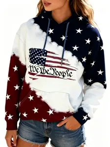 Women's American Flag Graphic Sweatshirts Western Hoodies, Cozy Loose Polyester Fiber Pullover Hoodies Clothes Tops,Ladies Clothes for All Seasons