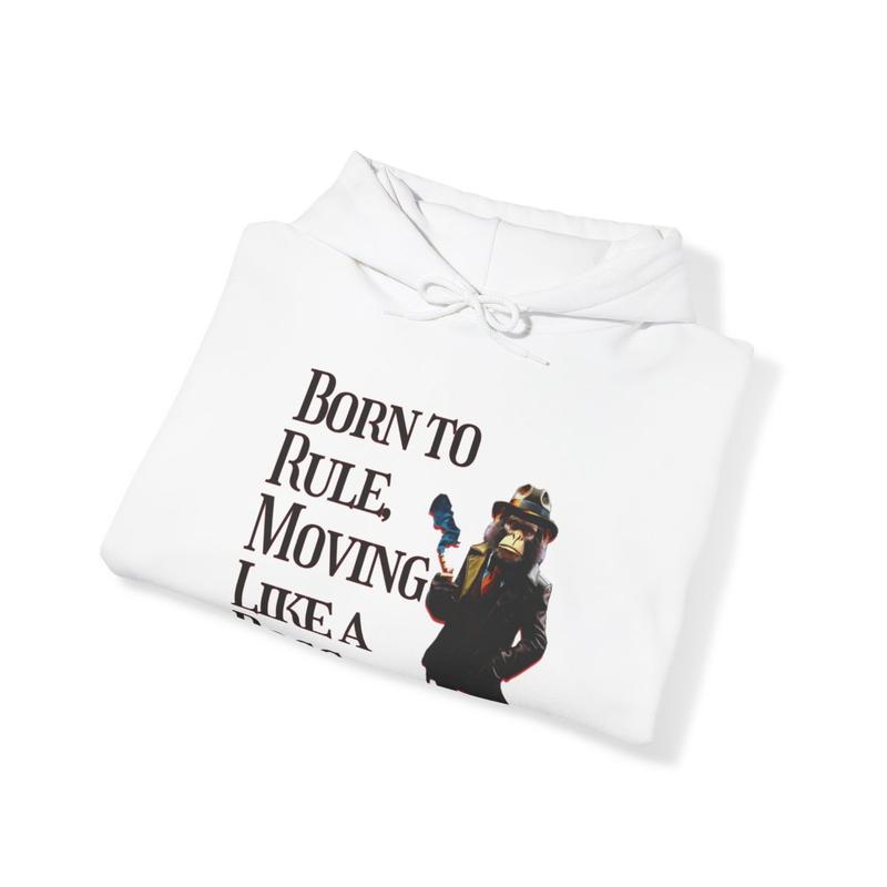NFT Monkey Smoking Cigar , "Born To Rule, Moving Like a Boss" Quote Graphic Unisex Pullover Hoodie , Perfect Art Fan Gift