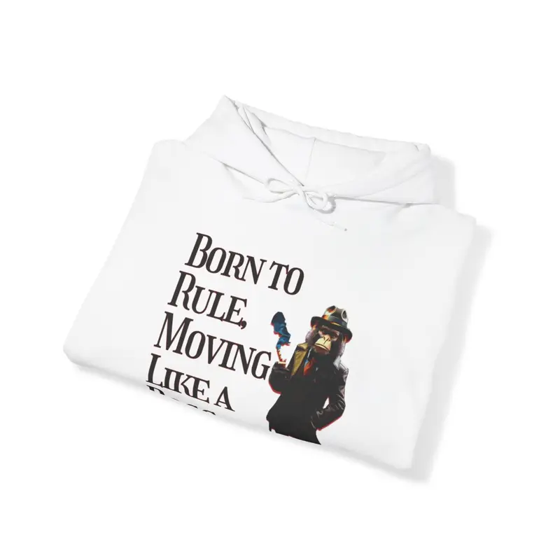 NFT Monkey Smoking Cigar , "Born To Rule, Moving Like a Boss" Quote Graphic Unisex Pullover Hoodie , Perfect Art Fan Gift