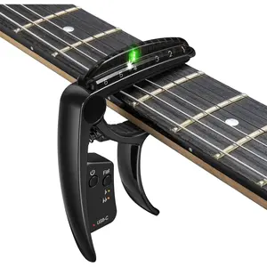 TC50 2 In 1 Guitar Capo Tuner for Acoustic Electric Guitar, Semi-step Tuning Mode, USB Rechargeable, Precision Tuning, LED Edge Lighting Display, Electroplating Black